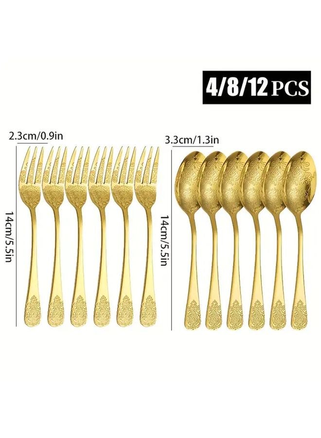 8 Piece Stainless Steel Cutlery Set Golden Mirror Polished Dishwasher Safe - Image 1